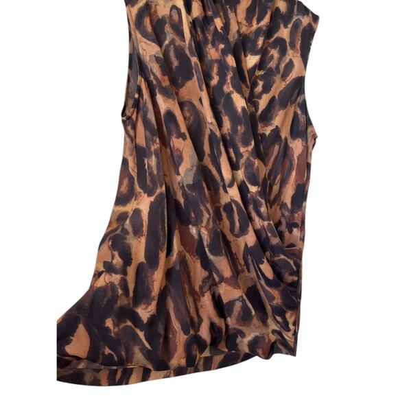 Theory Women's 100% Silk Leopard Print Sleeveless Crossover Blouse Sz M Classic - Picture 5 of 10